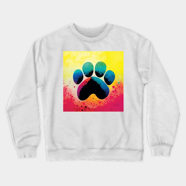 Colourful Splatter Art Paw Print Design Crewneck Sweatshirt by Geminiartstudio